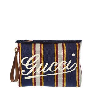 Gucci Embroidered Canvas & Leather Pouch, Blue
